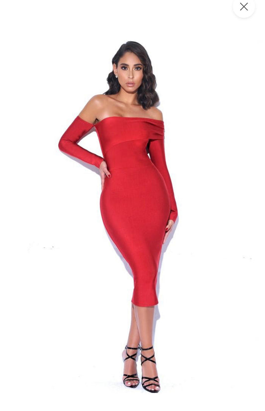 Charlotte Off Shoulder Long Sleeve Bandage Dress