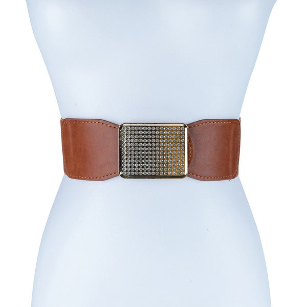 CEINTURE RECTANGLE EN CUIR SMOCKÉ AVEC STRASS