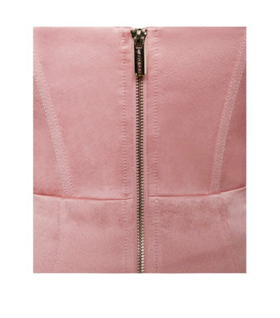 Barbie - Robe corset en satin à manches en maille blush