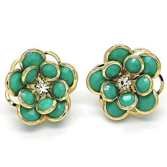 18k JADE Hibiscus Crystal Stud Earring 18K gold