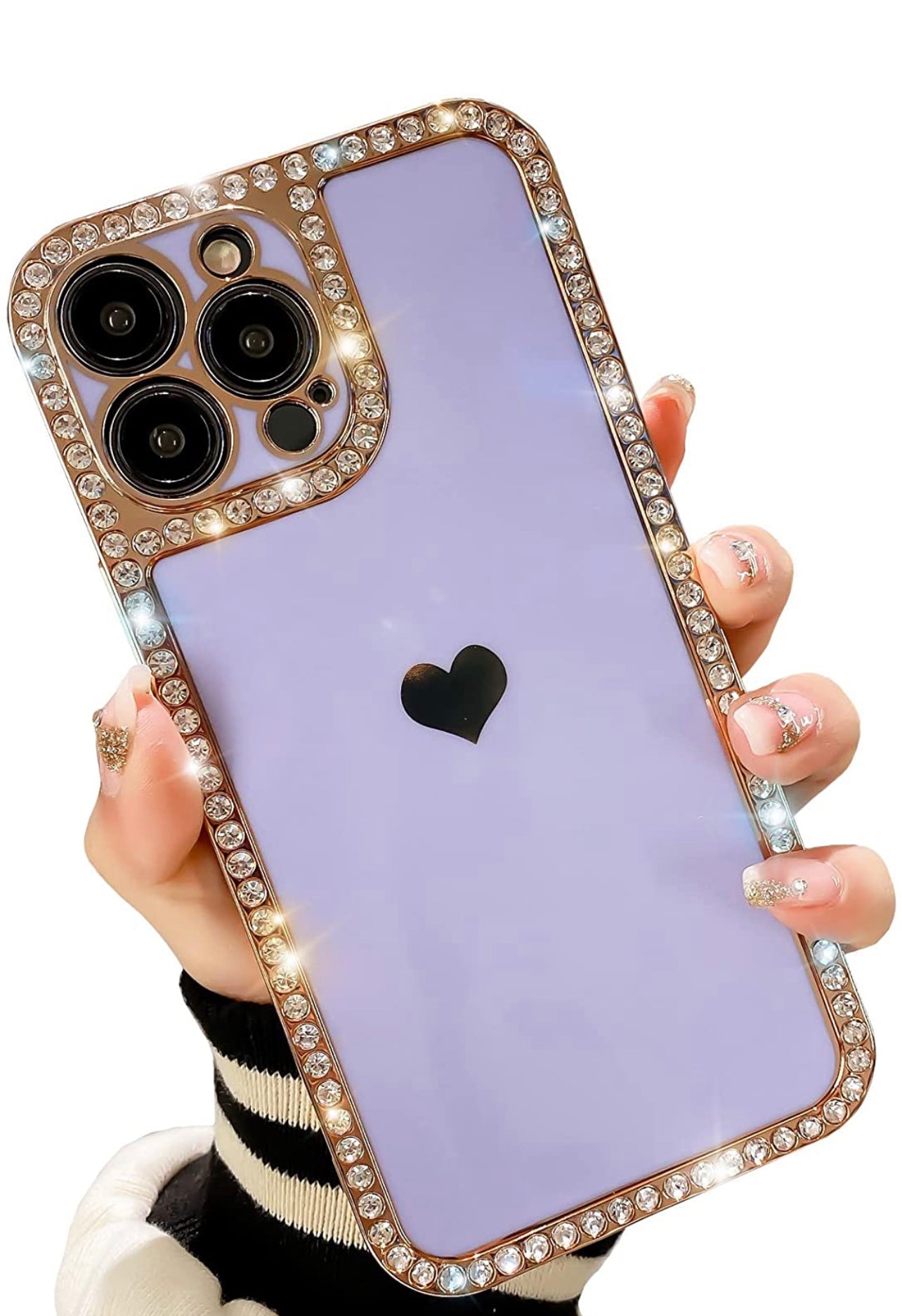 Coque de téléphone de luxe en strass avec cœur d'amour, pour iPhone