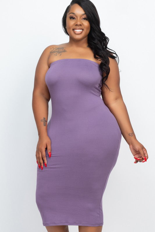 Plus Size Solid Tube Bodycon Midi Dress