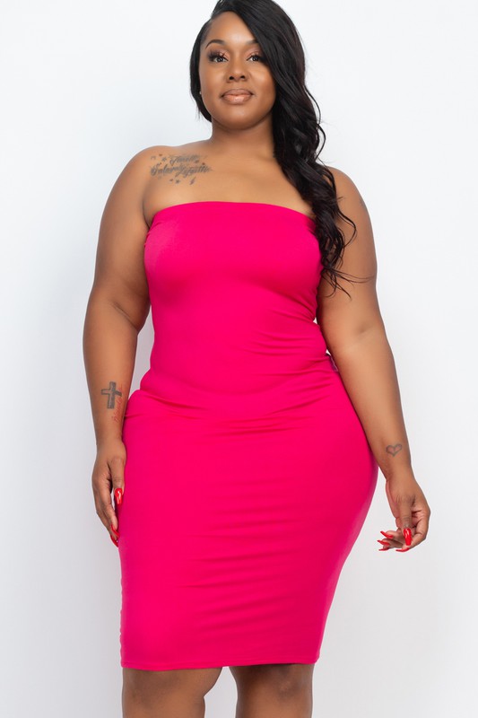 Plus Size Solid Tube Bodycon Midi Dress