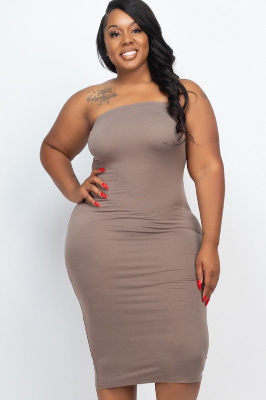 Plus Size Solid Tube Bodycon Midi Dress