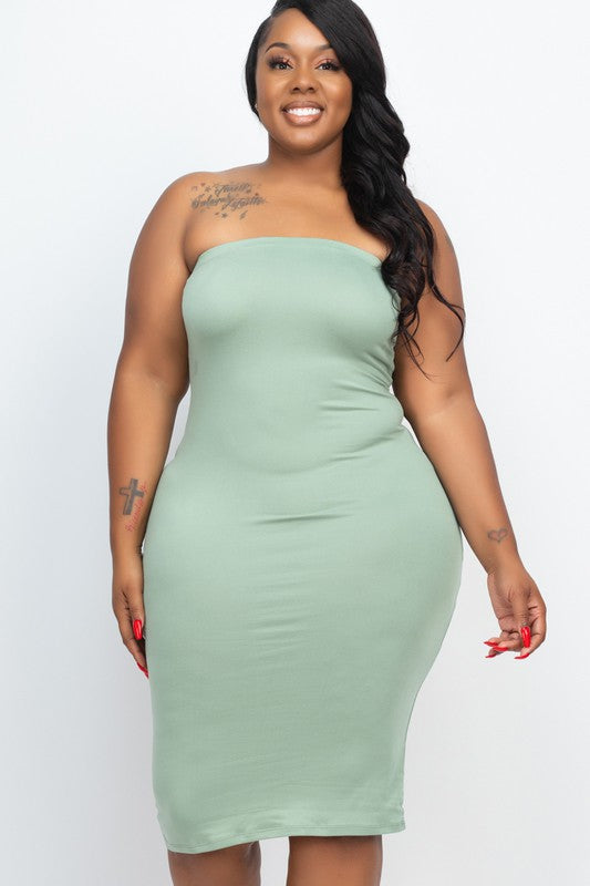 Plus Size Solid Tube Bodycon Midi Dress