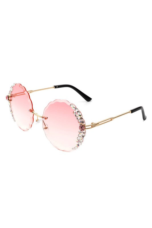 Round Rimless Circle Rhinestone Women Sunglasses