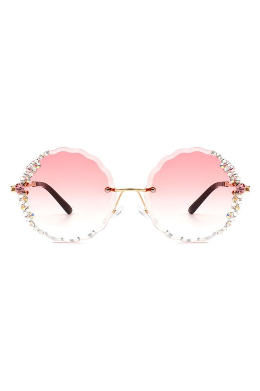 Round Rimless Circle Rhinestone Women Sunglasses