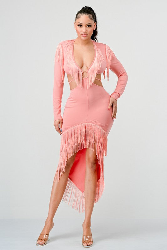 SWEETHEART TASSEL BANDAGE DRESS