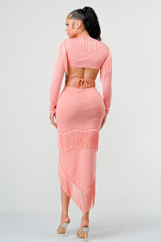 SWEETHEART TASSEL BANDAGE DRESS