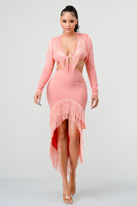 SWEETHEART TASSEL BANDAGE DRESS