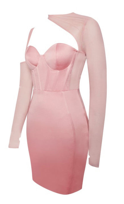 Barbie - Robe corset en satin à manches en maille blush
