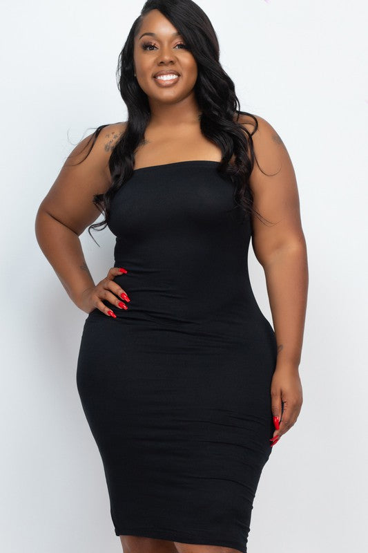 Plus Size Solid Tube Bodycon Midi Dress