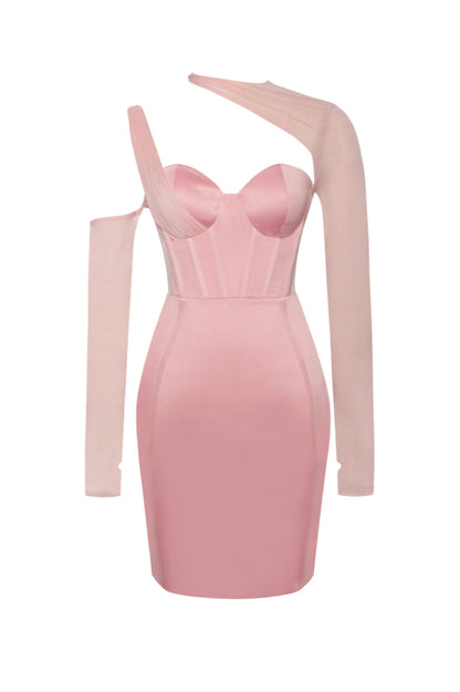 Barbie - Robe corset en satin à manches en maille blush