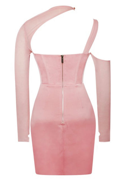 Barbie - Robe corset en satin à manches en maille blush