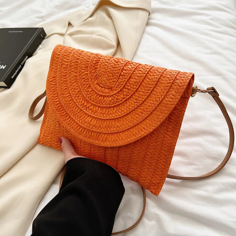 Straw Woven Shoulder Crossbody Beach Clutch Bag