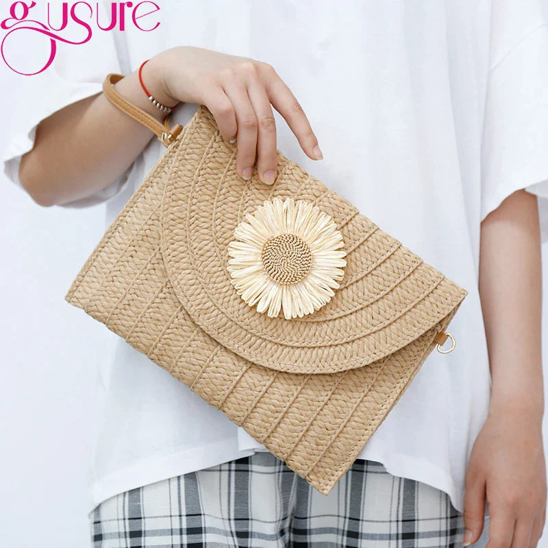 Straw Woven Shoulder Crossbody Beach Clutch Bag