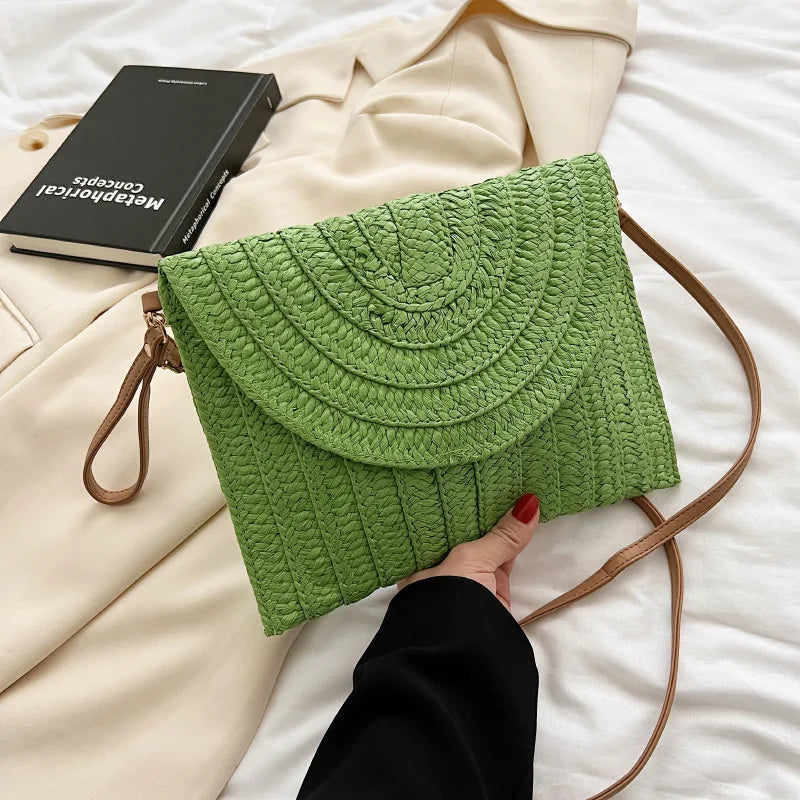 Straw Woven Shoulder Crossbody Beach Clutch Bag