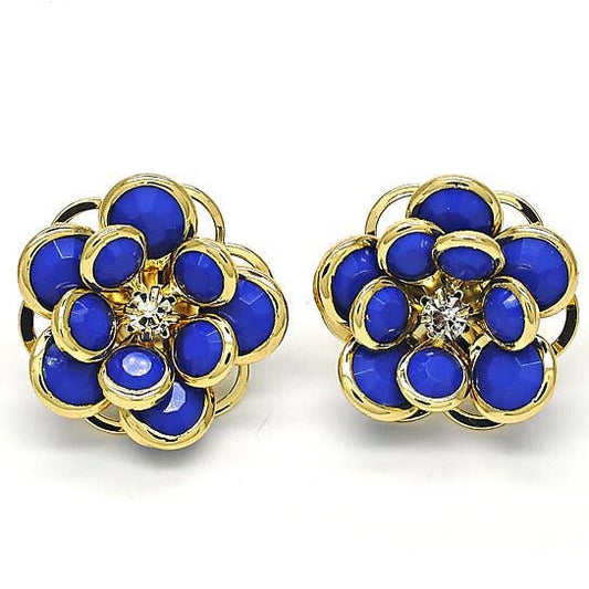 18k Gold Sapphire Hibiscus Crystal Stud Earring 18K Gold