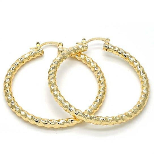 Gold Plated Large Hoop, Twist and Hollow Design, Golden Tone